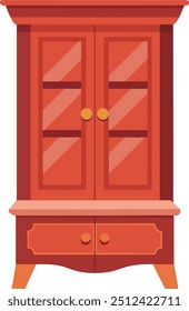 an illustration of a classic red wooden china cabinet