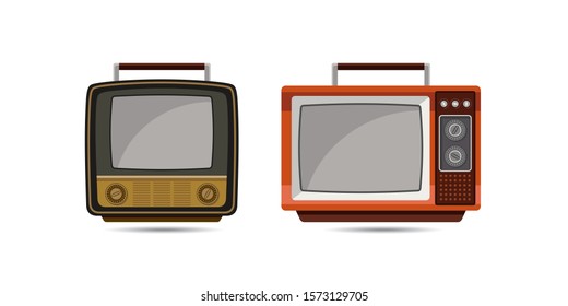 Illustration Of A Classic Retro TV Form Model From The 80's. A Variety Of Electronic Vintage Television Design Devices To Enjoy Family Shows. Classic Electronic Objects Graphic Resources.