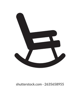 Illustration of a classic rocking chair with curved base and a high back in solid black color on white