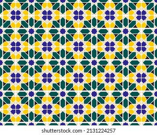 Illustration classic seamless patchwork tile mosaic retro Vintage pattern vector background. Traditional decorative geometric ornate ceramic Suitable interior for bathroom, toilet, kitchen decorative.