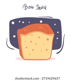 Una ilustración de un pastel esponjoso clásico con una forma simple y colores cálidos muestra un pastel suave con una textura suave. El estilo minimalista crea una sensación nostálgica y dulce y recuerda a un bocadillo casero tradicional