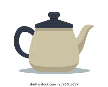 Illustration of a classic teapot with rounded body, handle and spout in light beige, featuring a black lid. Perfect for tea-coffee themes or home decor designs.