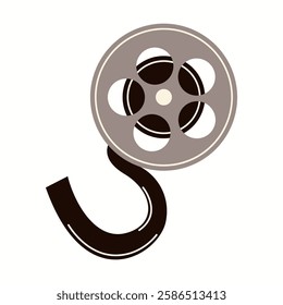 Illustration of a classic vintage movie film reel, symbolizing traditional film production and cinematography, drawn in a minimalistic and elegant vector style.