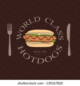 illustration of classic vintage world class hotdogs sandwich label stamp logo design element.