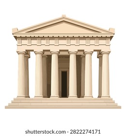 Illustration of a classical Greek temple with tall columns and triangular pediment