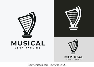 Illustration of the Classical Music Harp or Lute Instrument on a dark and white background