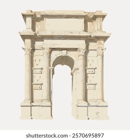 Illustration of a classical Roman arch with detailed columns and ornate design. Roman architecture with columns and arch. Classical Roman style. Isolated vintage art illustration vector element.