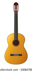 Illustration of classical wooden guitar. Vector illustration of acoustic guitar isolated on white.