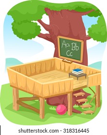 Illustration of a Classroom Standing Beside a Tree House