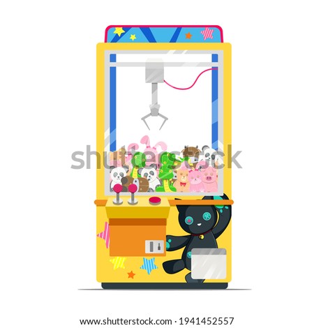 Illustration of claw crane game machine with big pile of dolls inside it