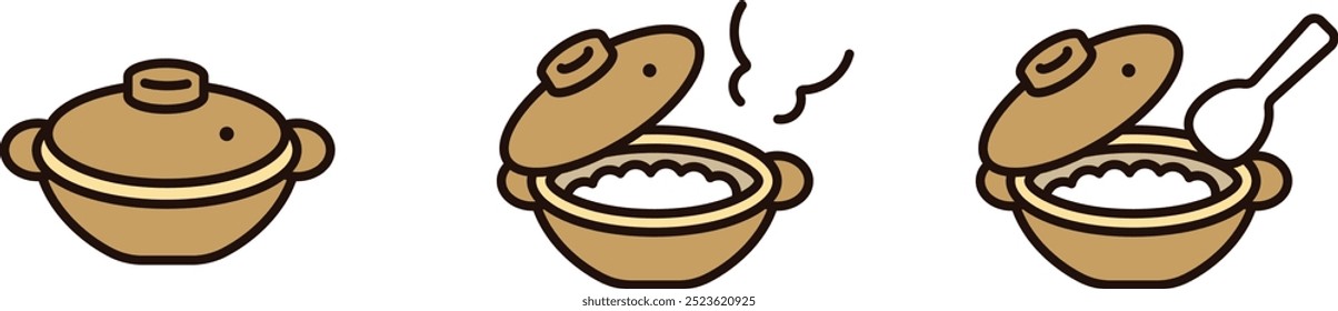 Ilustración de la olla de arcilla. Icono de Vector de arroz. Diseño sencillo.