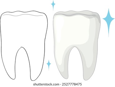 Ilustração de um dente limpo e brilhante com faíscas