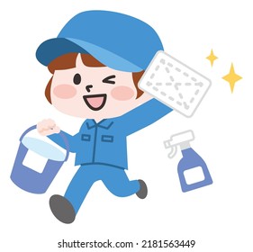 Ilustración de un limpiador con un trapo