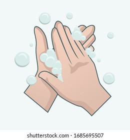 illustration of cleaning hands with soap, health and medical care about cleaning and preventing viruses