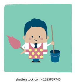 Illustration of a cleaning man