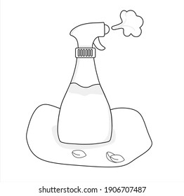 illustration of a cleaning spray in the yard. Black and white vector illustration for a coloring book