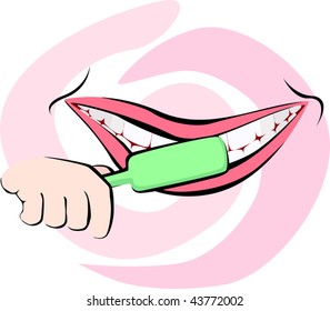 Illustration of cleaning teeth with brush	