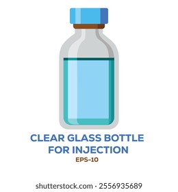 Illustration of clear glass bottle for injection on white