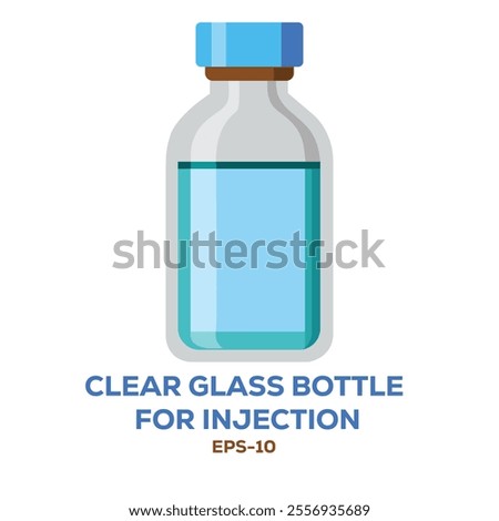 Illustration of clear glass bottle for injection on white