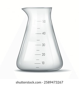 Illustration of a clear laboratory beaker featuring measurement marks. The beaker's elegant design and transparency make it ideal for scientific settings and experiments.