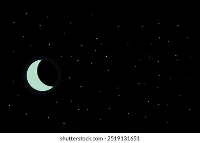 illustration of a clear night starry sky with bright stars and moon
