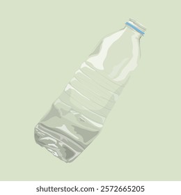 Illustration of a clear plastic bottle on a light green background. The plastic bottle is empty. Simple design of a plastic bottle for recycling themes. Aesthetic vector illustration.