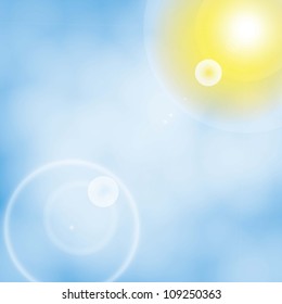 Illustration of clear sky, with clouds and sun, vector illustration