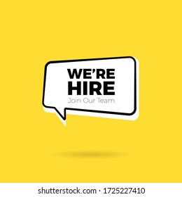 illustration of a clear written black line speech balloon with a yellow background perfect for the purposes of finding new workers, companies in need of workers, human resources division, good quality