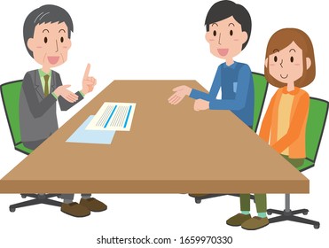 Illustration of a clerk explaining to a couple
