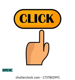 
ilustración de un clic y un signo de mano. pulse y marque con la mano. diseño de estilo plano.