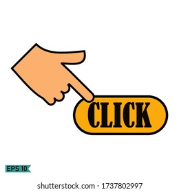 
illustration of a click and a hand sign. click and hand sign. flat style design.