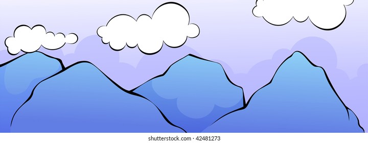 Illustration of a cliff of blue mountain with clouds	