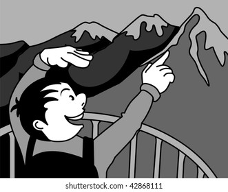 Illustration of a cliff of mountain with children	