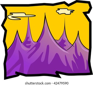 Illustration of a cliff of mountain with colour background	