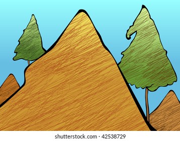 Illustration of a cliff of mountain with colour background	