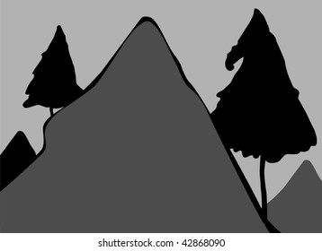 Illustration of a cliff of mountain with colour background	