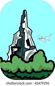 Illustration of a cliff of mountain with flying plain
