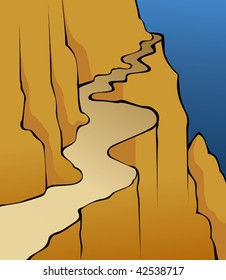 Illustration of a cliff of mountain with road	