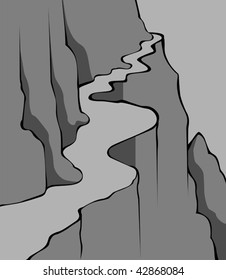 Illustration of a cliff of mountain with road	