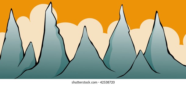 Illustration of a cliff of mountain with sky background	