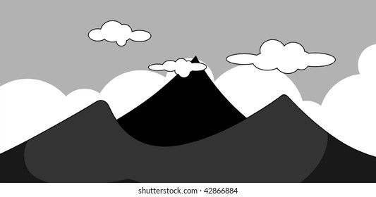 Illustration of a cliff of mountain with sky background	