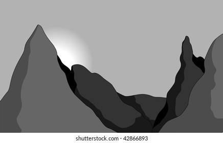 Illustration of a cliff of red mountain with sunlight	