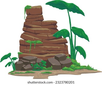 illustration of a cliff rock mound with wild plants around it