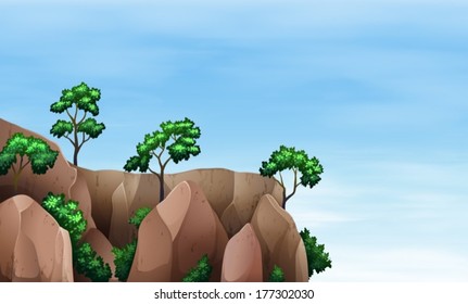 Illustration of a cliff with trees