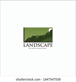 illustration cliffs mountains landscape climbing rock top extreme sky landscape green tree pine sport geometric modern peak camping ground graphic logo vector icon green moon view panorama design high