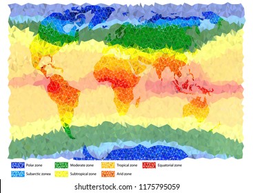 Illustration of climatic zones of world in colored triangles