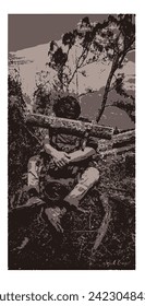 illustration of a climber exploring the forest