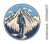 illustration of climber with mountain background, good for logo etc.