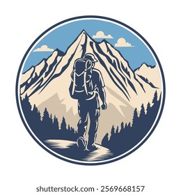 illustration of climber with mountain background, good for logo etc.