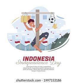 illustration of climbing areca nut on indonesian independence day